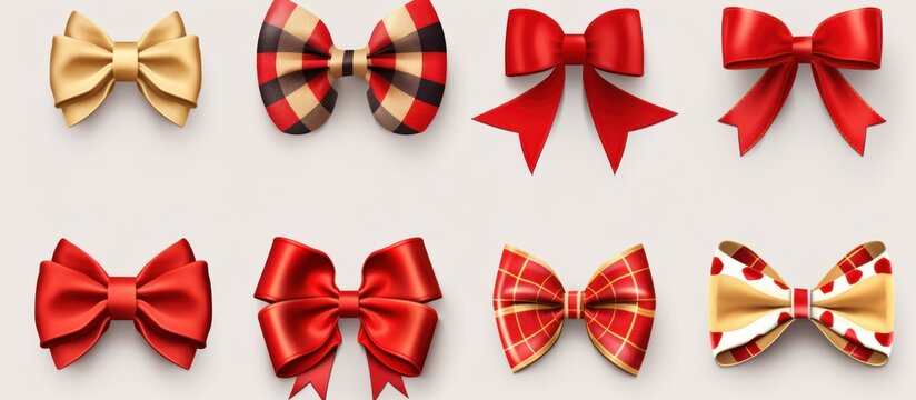 Set collection of colorful ribbon bows on a white background. AI generated image