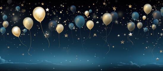 Rendering colorful balloons isolated on blue night starry background