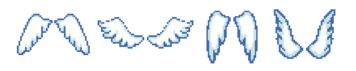 8 bit angel wings retro icon set. Pixel old game cartoon angel wings vector © Богдан Скрипник