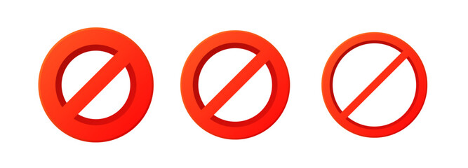 3d forbidden prohibit sign. Red ban restriction circle vector - obrazy, fototapety, plakaty