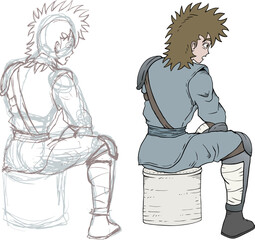 Samurai illustration, hand drawing style