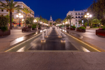 Fototapeta na wymiar San Juan de Dios square in Cadiz at dawn.