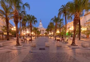 Fotobehang San Juan de Dios square in Cadiz at dawn. © pillerss