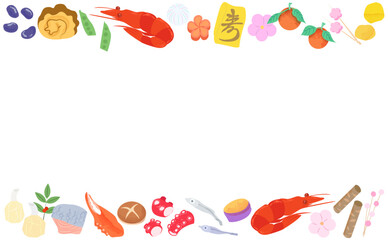 Naklejka premium おせちの具材フレームイラスト