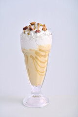  Caramel mocha frappe with foam and coffee beans