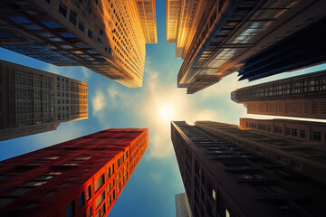 Architectural Marvel: Skyward View of Metropolis and Its Pinnacle Tower