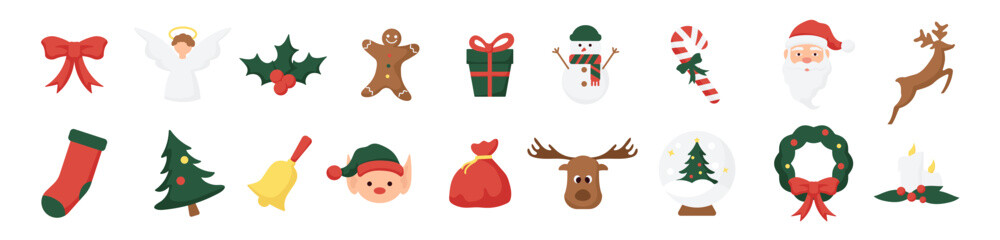 Christmas holiday icons. Santa gift and bag with presents. Xmas clipart new year set