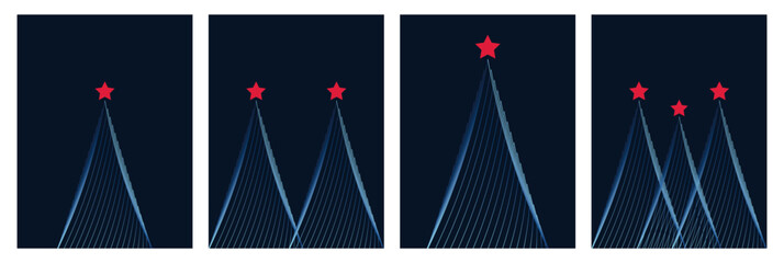 Elegant set of futuristic greeting cards featuring blue Christmas trees. Trendy abstract Christmas design vector illustration. Vector.