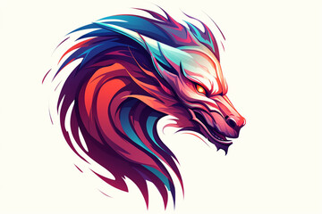 Head of a dragon in colorful colors, in the style of dark cyan and light crimson, illustration, streamlined design, digital art techniques