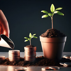 Investment concept, Coins graph stock market 3d render. Business growth