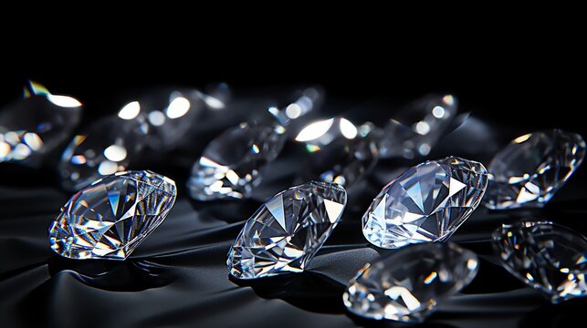 a group of diamonds on a black surface