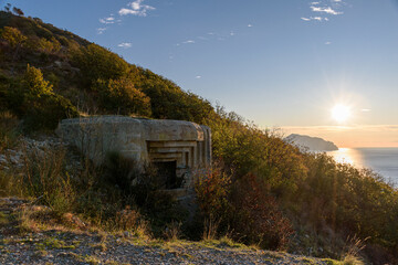 Fototapeta na wymiar Bunker built during the Second World War on the slopes of mount Moro, in Genoa