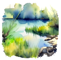 Namalowane jezioro ilustracja - obrazy, fototapety, plakaty