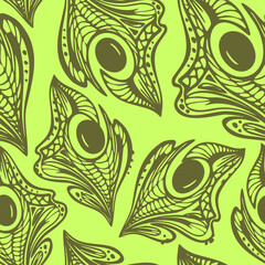 seamless pattern of olive abstract decorative elements on green background, texture, design