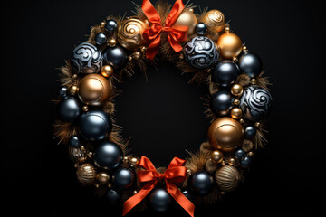 A decorative Old New Year's wreath with colorful ribbons and ornaments. Concept of holiday decor and symbolism. Generative Ai.