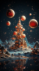 Futuristic ball sphere, christmass decoration, planet background. AI Generative