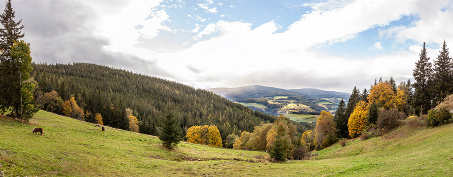 Hilly landscape in the fall. Herbstliche h&uuml;gelige Landschaft. Joglland Steiermark. Herbstlicher Ausblick. 
