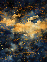 watercolor Starry Night Sky in gold and gold colors