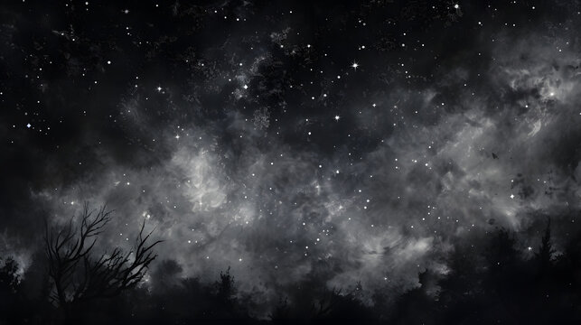 drawing Starry Night Sky in silver and black colors
