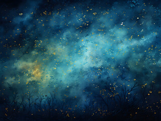 painting Starry Night Sky in blue and yellow colors