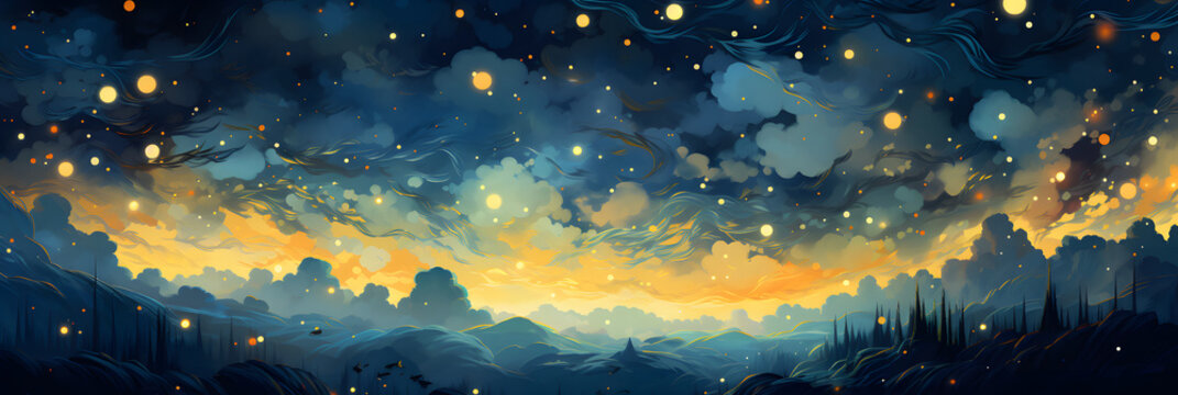 sketch Starry Night Sky in blue and yellow colors