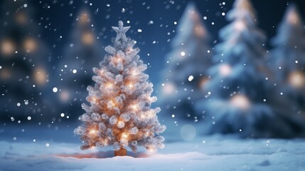 Fototapeta na wymiar A Cozy Christmas Scene: Small Tree Adorned with Ornaments, Standing Tall in Fresh Snow