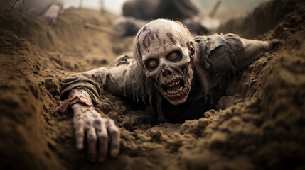 Nasty zombie coming out of grave