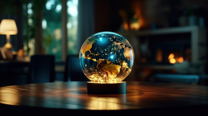 Futuristic glowing Earth globe in form of magic ball - wealth, power and influence concept - obrazy, fototapety, plakaty