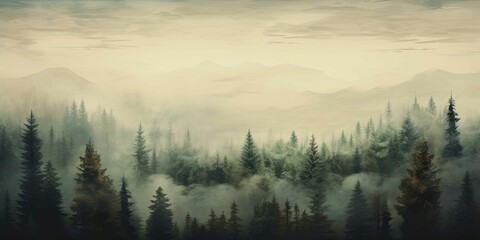 mountains forest fog morning mystic 