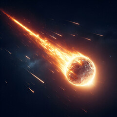Obraz premium Supernova explosion, burning meteorite in space at night 