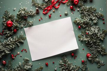 Fototapeta na wymiar a piece of writing paper, with Christmas decorations