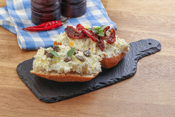 bruschetta with soft cheese capers and tomato