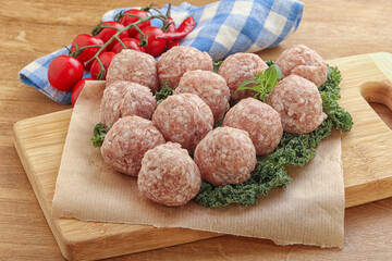 Raw pork meatball for cooking
