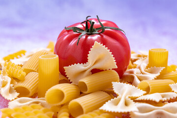 Isolated pasta with tomatoes close-up