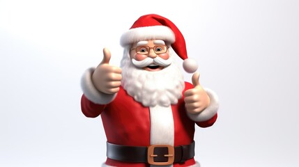 Fototapeta na wymiar Santa Claus showing thumbs up, 3D rendering. Santa Claus figurine on a studio background.