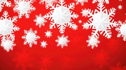 Fotobehang Snowy red background. Christmas snowy winter design. White falling snowflakes, abstract landscape. © inna717