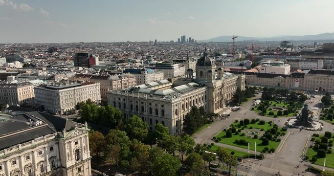 Aerial view of Maria Theresia Museums Quartier. Maria Theresien Platz. Art History Kunsthistorisches Museum in Vienna, Austria. Ringstrasse street, Vienna, Austria, Europe. Museumsquartier.