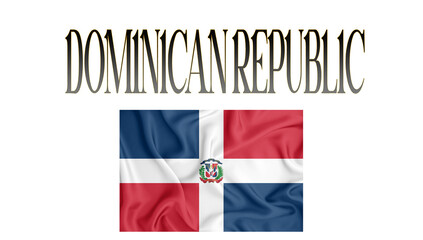 Illustration of the flag of Dominican Republic. with 3d inscription of the name of Dominican Republic. For use in educational proposals or video illustrations. Transparent background.