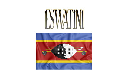 Illustration of the flag of Eswatini. with 3d inscription of the name of Eswatini. For use in educational proposals or video illustrations. Transparent background.