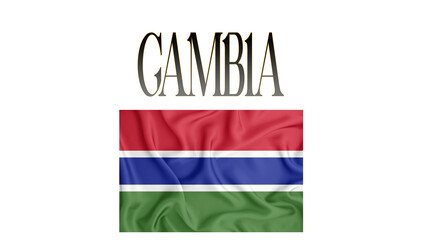 Illustration of the flag of Gambia. with 3d inscription of the name of Gambia. For use in educational proposals or video illustrations. Transparent background.
