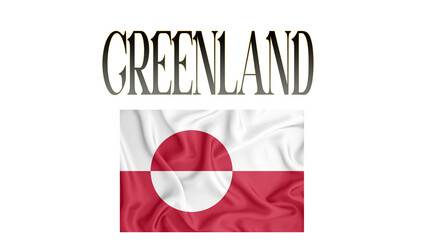 Illustration of the flag of Greenland. with 3d inscription of the name of Greenland. For use in educational proposals or video illustrations. Transparent background.