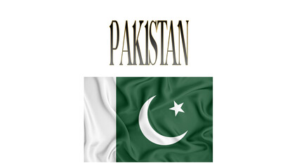 Illustration of the flag of Pakistan with 3d inscription of the name of Pakistan. For use in educational proposals or video illustrations. Transparent background.