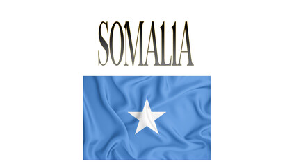 Illustration of the flag of Somalia with 3d inscription of the name of Somalia. For use in educational proposals or video illustrations. Transparent background.