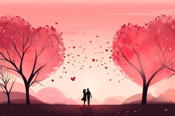 Beautiful young couple in love on Valentine's day. Vector illustration.