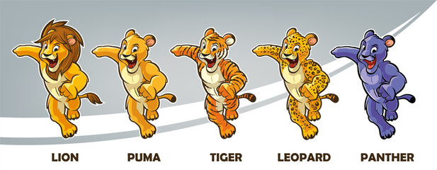 lion leopard puma tiger panther feline mascot set - 683540090