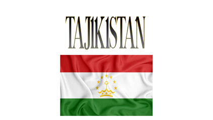 Illustration of the flag of Tajikistan with 3d inscription of the name of Tajikistan. For use in educational proposals or video illustrations. Transparent background.