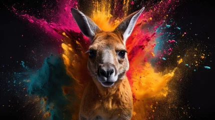 Fototapeten kangaroo in colorful powder paint explosion, dynamic © Zanni