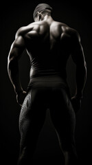 Fototapeta na wymiar Back of a fit male athlete, muscles highlighted by subtle lighting, showcasing strength and the artistry of the human form.