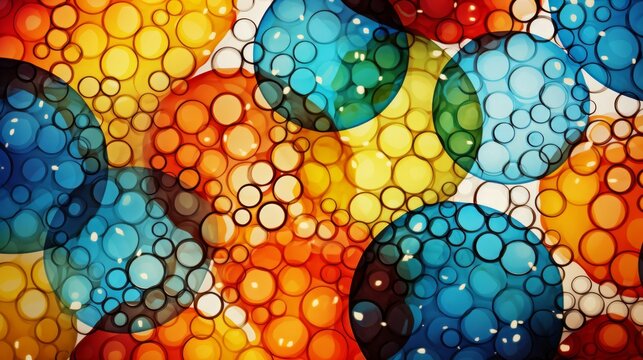 Stained glass window background with colorful Circles and bubbles abstract.