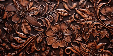 texture of leather with embossed floral patterns - obrazy, fototapety, plakaty